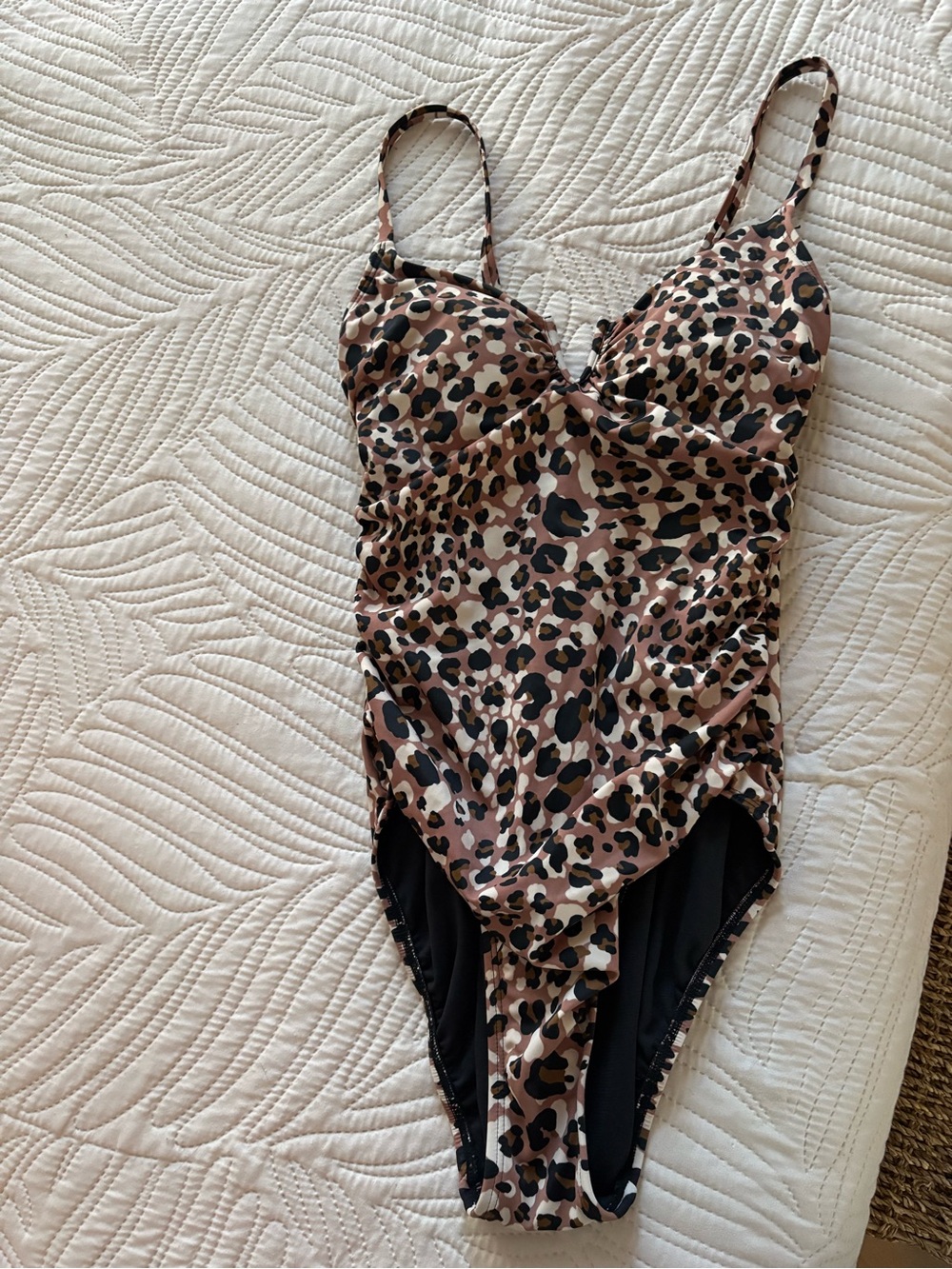New Time and Tru Leopard Print One-Piece Swimsuit in Brown, Black, Cream